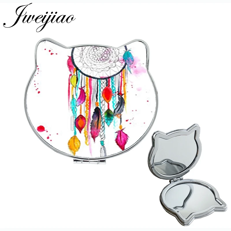 

JWEIJIAO colorful feather Decoration cute Cat Ear espejo de maquillaje Shaped ink painting moive for lovers anniversary DH122