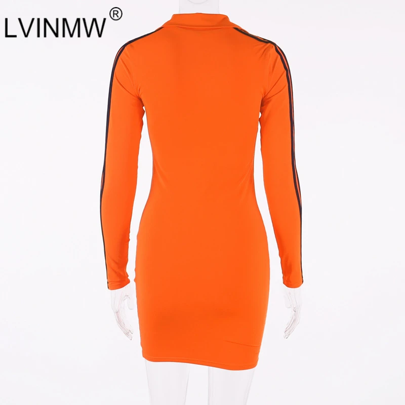 LVINMW Повседневное платье с отложным воротником на молнии длинным рукавом в