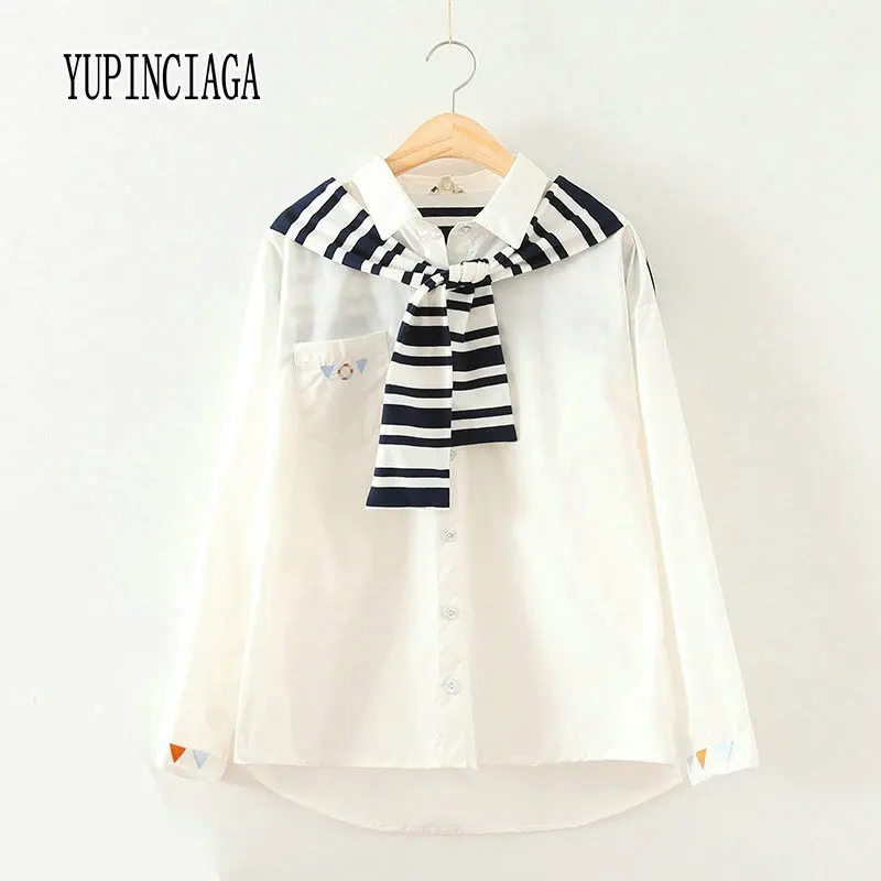 YUPINCIAGA Женская Весенняя рубашка темно синий стиль полосатый галстук спасательный