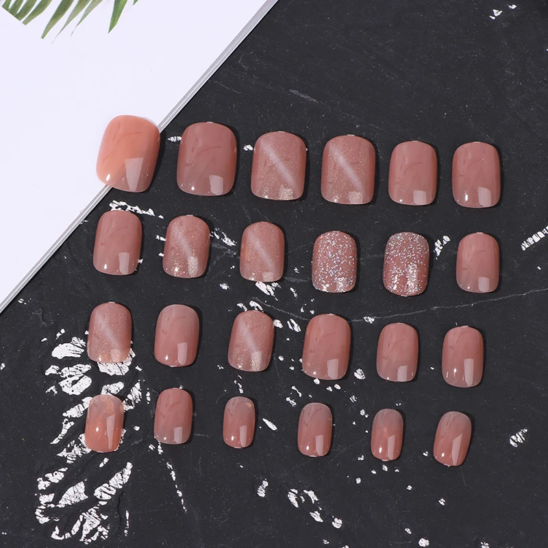 24 шт. накладные ногти цвет кошачьих глаз Накладные средней SquareBean паста готовой