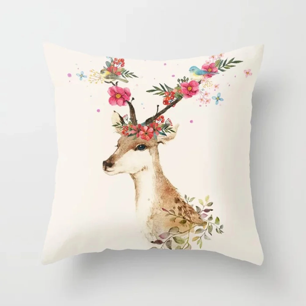 

Antlers Print Flower Art Plush SquareThrow Pillow Case Elegant Living Room Sofa Decorative Cushion Cover 45x45 Cm