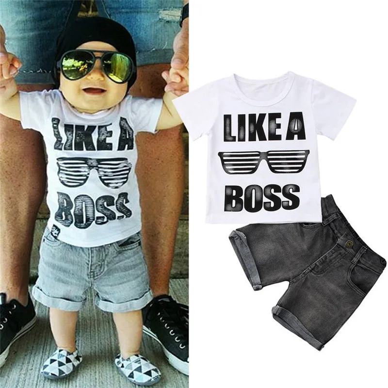 

AA Casual Fashion Toddler Kids Boys Girls O-Neck Tops T-shirt Denim Pants Outfits Set Clothes 1-6Y