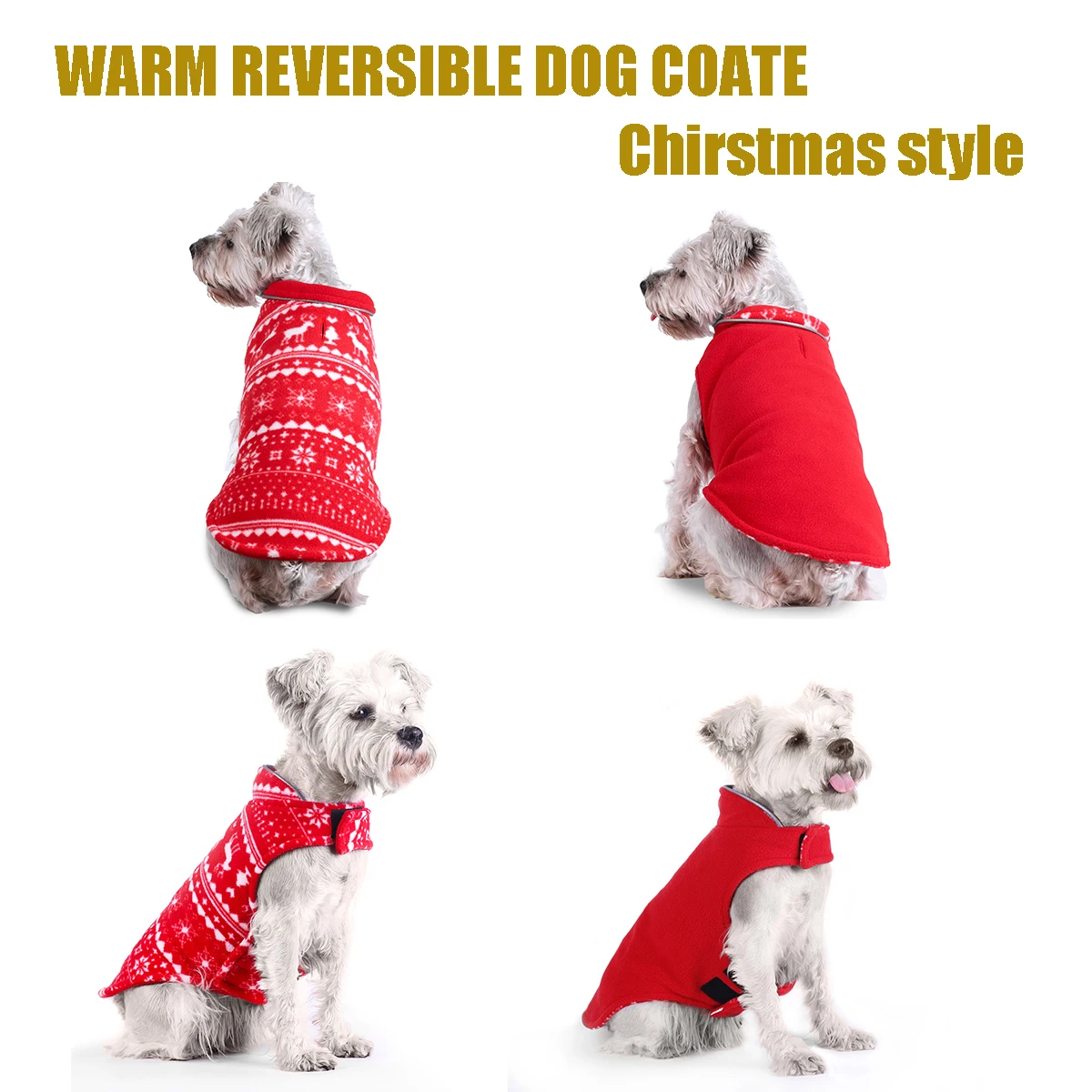 

Флисовая Двусторонняя одежда для собак, рождественские пальто для домашних питомцев маленького и среднего размера, двухслойная флисовая зимняя теплая Большая куртка, жилет для чихуахуа
