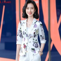 wholesale spot korean korean spring and summer printed suits suits suits office ladies irregular tailored jackets suits womens