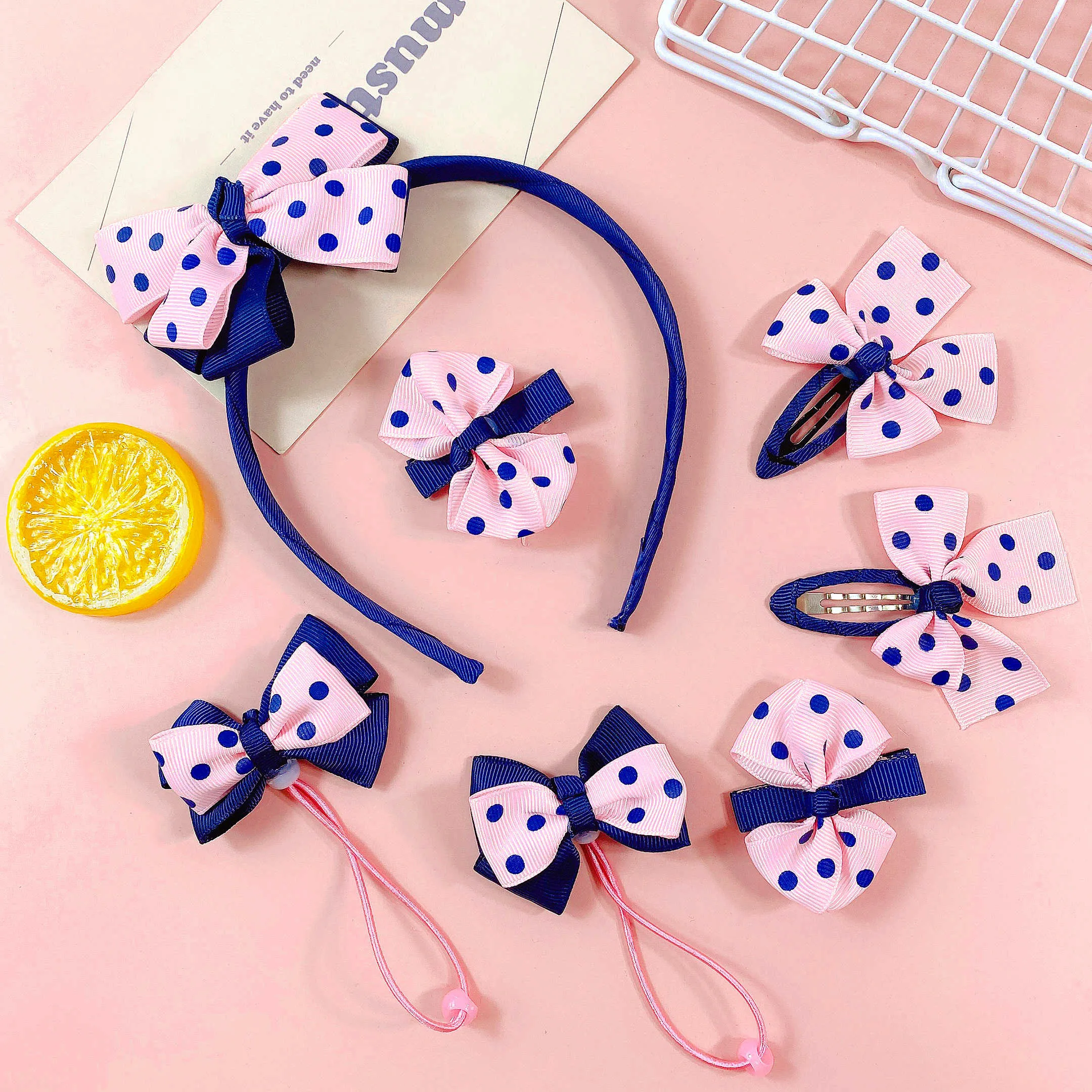

7Pcs/Set Pink Bowknot Children Hair Clip Hair Hoop Hair Gum Combination Girl Hairpins Fashion Hair Accessories