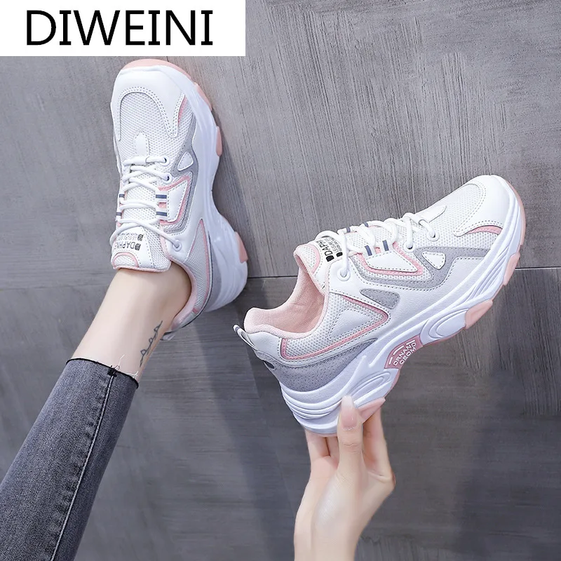 

2021 Spring Breathable Mesh Women's Vulcanized Shoes Fashion Lace-up Women Shoes Outdoor Comfortable Casual Shoes Zapatos Mujer
