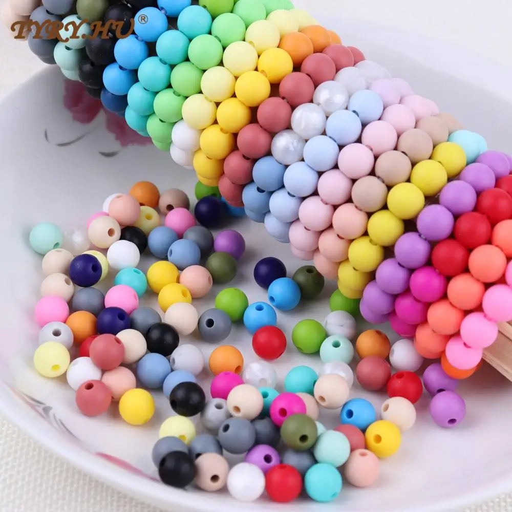 

TYRY.HU 9mm 100pcs Silicone Teething Beads Teether Baby Nursing Necklace Pacifier Clip Oral Care BPA Free Food Grade Colorful