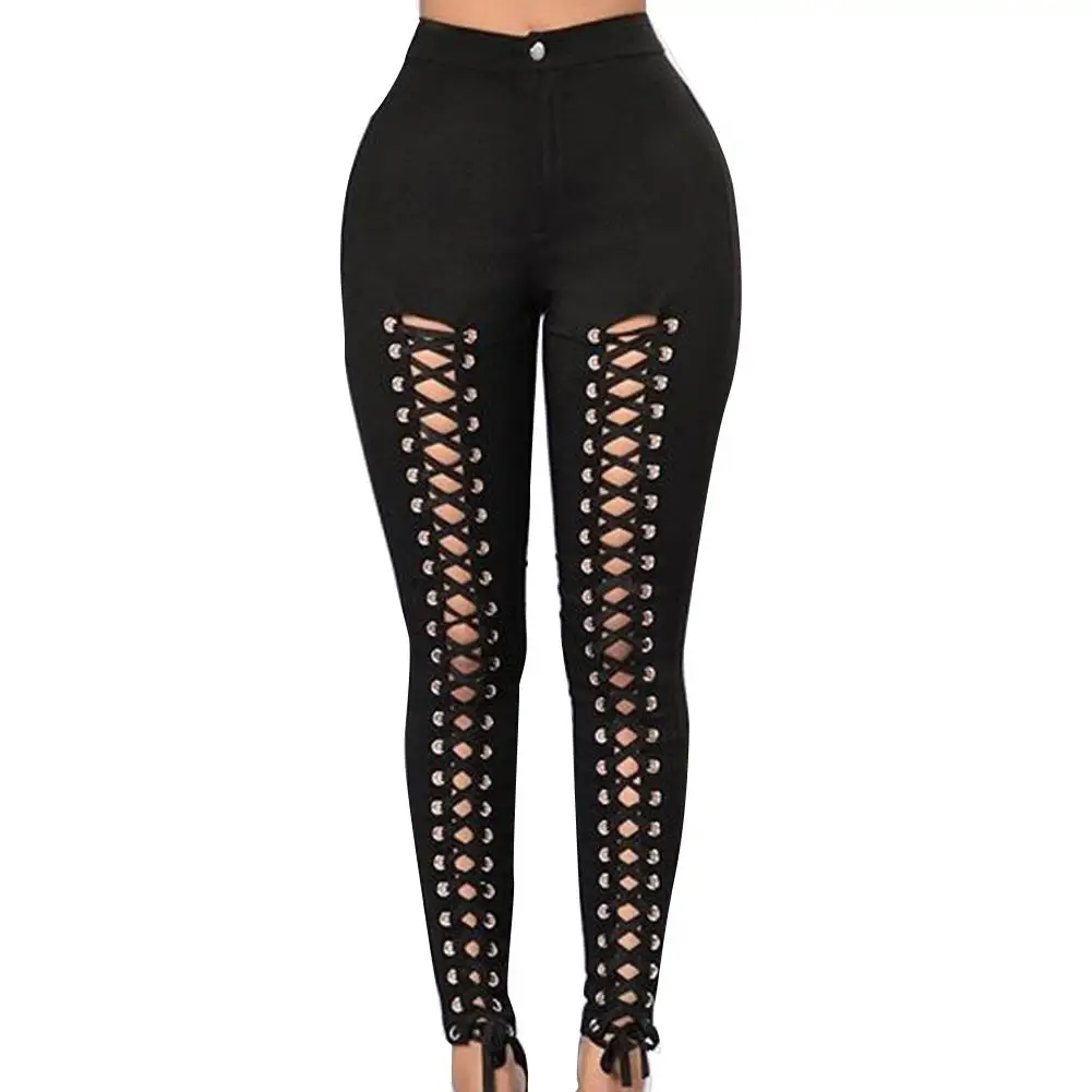 

Fashion Women High Waist Pencil Leggings Stretchy Bandage Hollowed out Pants