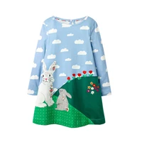 zeebread cloud girls dresses for autumn spring cotton bunny applique cute princess long sleeve costume frocks baby clothes