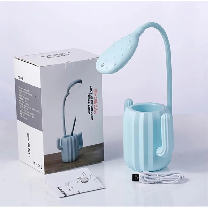 

Rechargeab Led Eye Protection Table Lamp Cactus Folding Pen Holder Storage Desk Lamp Office Home Dorm USB Charging Touch Switch