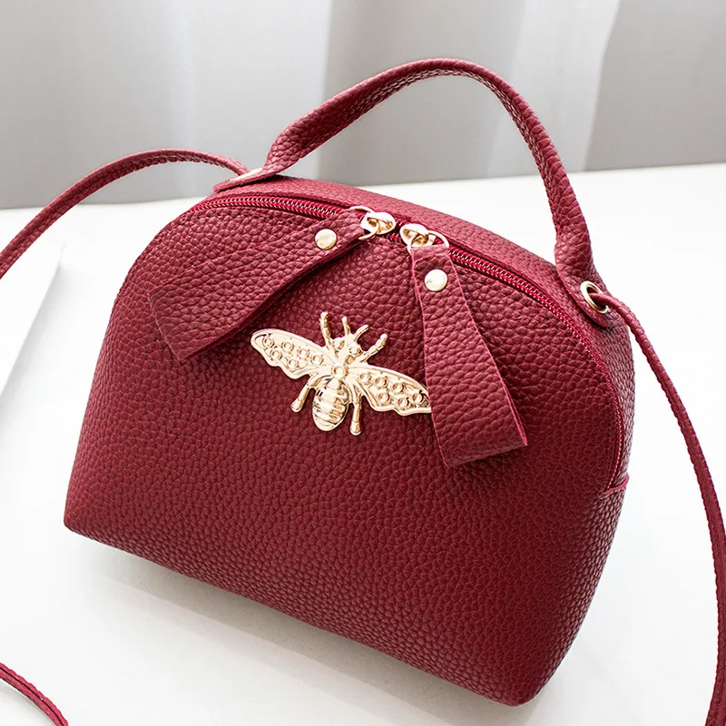 

Women Messenger Bag Mini Double Zipper Metal Bee Pu Leather Girls Casual Shoulder Phone Purse Crossbody Bags