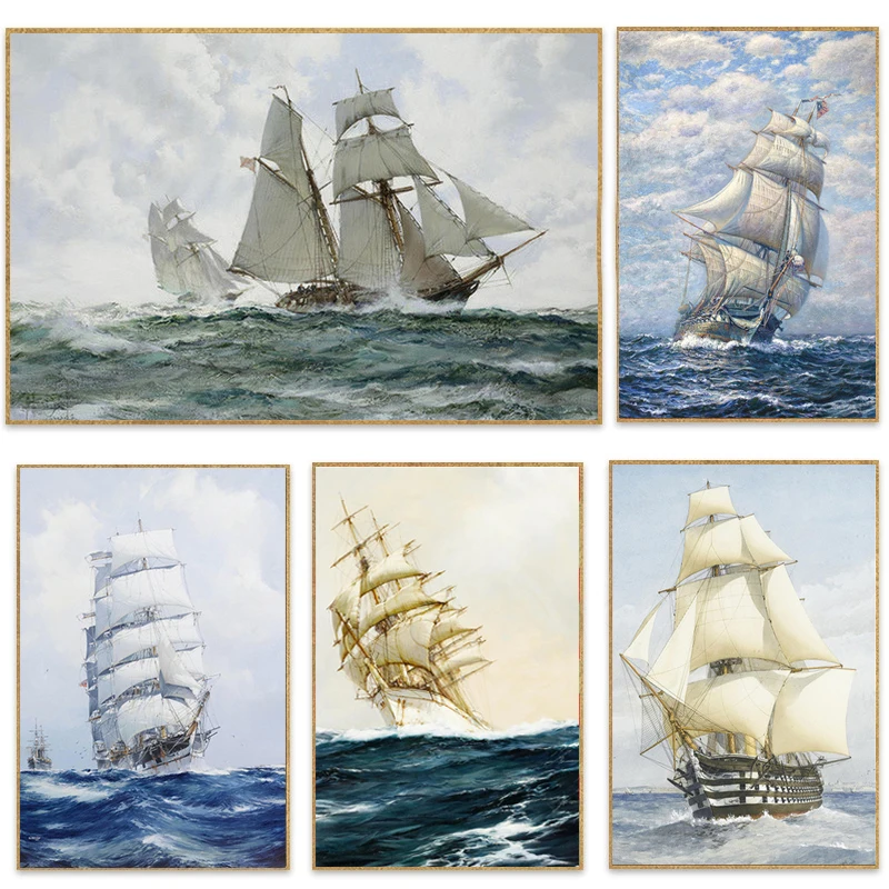 Картина на холсте парусный корабль ретро скандинавский БОСТ плакаты и принты