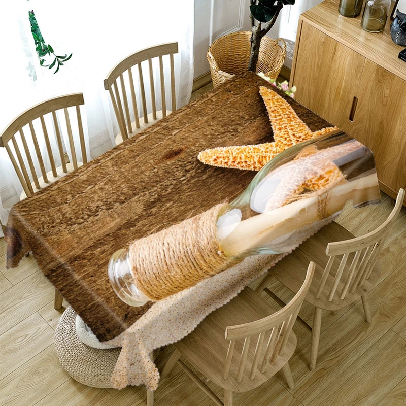 Плотная хлопковая скатерть с 3d рисунком стеклянная бутылка и морская звезда