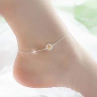 whole 100 real 925 sterling silver exquisite anklets with daisy pendant chrysanthemum cross chain summer ankle modification
