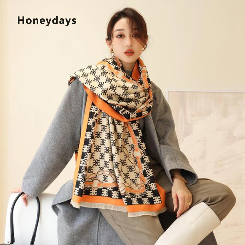 

New Luxury Geometric Double Print Tassels Long Lady Shawls Pashmina Winter Scarf Exquisite Warm Foulard Blanket Wedding Bufanda