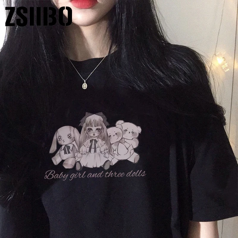 Футболки женские с аниме принтом гранж свободная футболка в стиле стимпанк