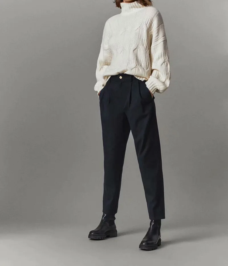 

DOUJILI Black Suit Pants Woman Lady High Waist Pants Sashes Pockets Office Ladies Pants Fashion Casual Wearring