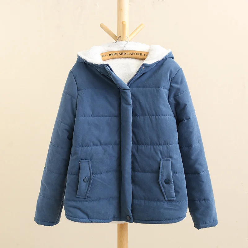 winter coat women autumn new style plus velvet thick hooded parka long-sleeved cotton jacket college style plus size