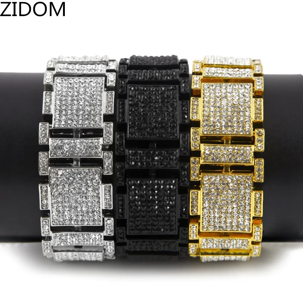 Золотой цвет, хип-хоп, со льдом, bling, ширина 2,5 см, длина 21,5 см, звеньевая цепочка, браслет для мужчин, браслеты, Прямая поставка