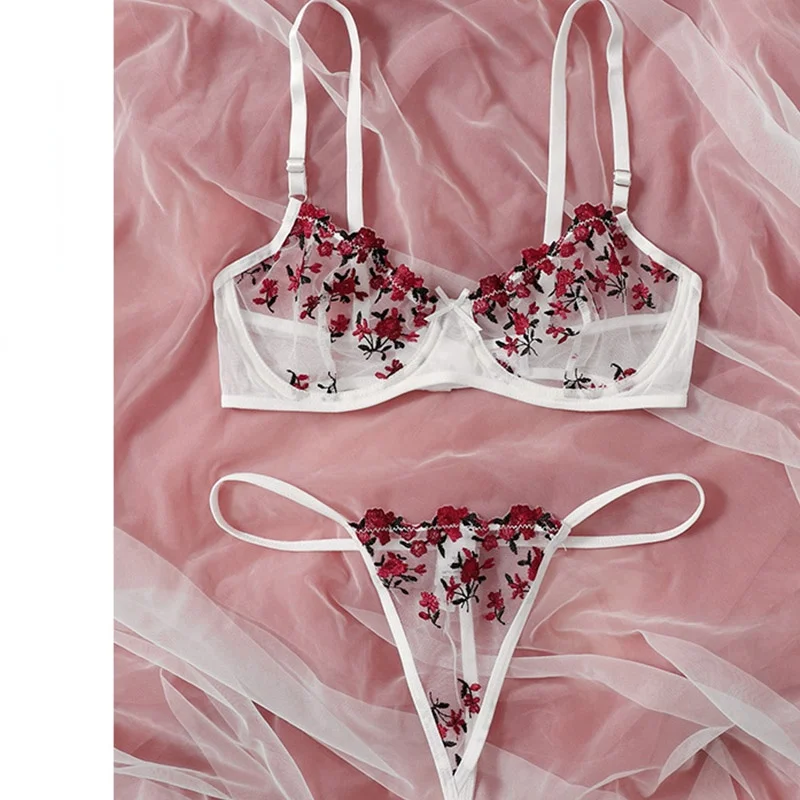 

Нижнее белье, сексуальное женское нижнее белье, Комплект эротического нижнего белья с цветочной вышивкой, кружевные прозрачные сексуальны...