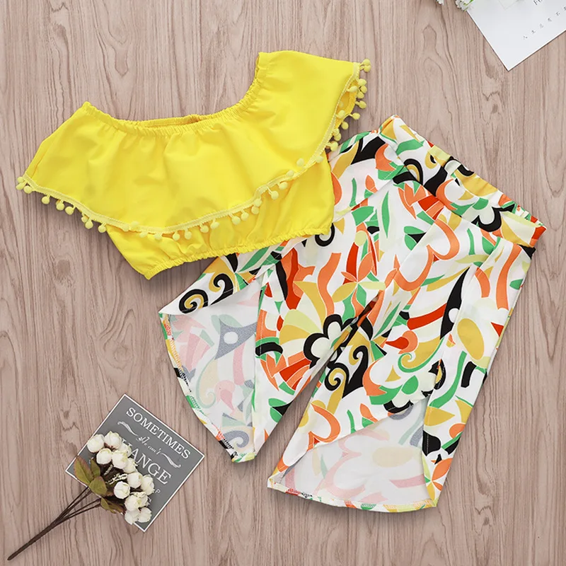 2019 модный короткий топ с кисточками для маленьких девочек брюки-колокольчики