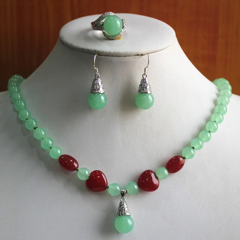 Hot sell best gift jewelry set Wholesale factory price Women's mixed green red jade Necklace earring ring | Украшения и