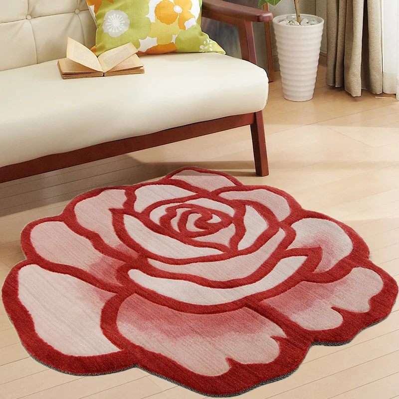 

Pastoral style Rugs Handmade Embroidery 3D Rose Floral Carpet Bath Non-Slip Mat Abstract Rose Shape Rug carpets for living room