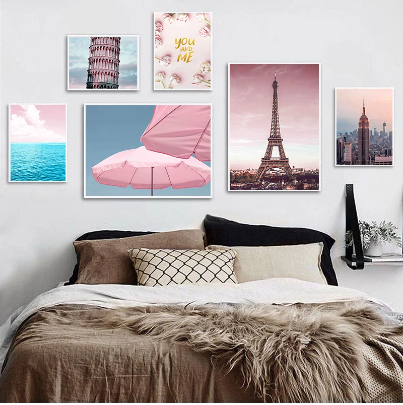 

Настенная Картина на холсте Париж, Нью-Йорк, Империя, состояние, Розовое перо, девушка, скандинавские постеры и принты, настенные картины для...