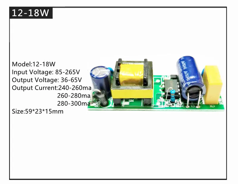 

3W,4-7W,8-12W,12-18W,25-36W 40W 50W LED Driver Power Supply Built-in Constant Current Lighting 110-265V Output 300mA Transformer