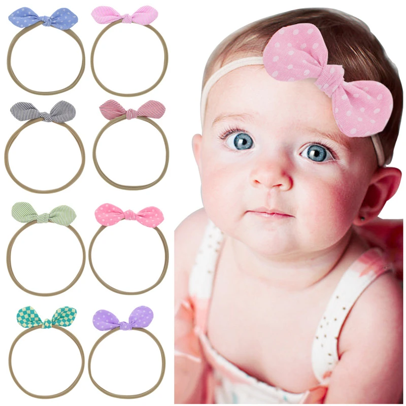 

Cute Korean Children Headdress Dot Striped Printed Bowknot Hair Band Elastic Headbands Baby Girl Bow Headwrap Hair Accessories