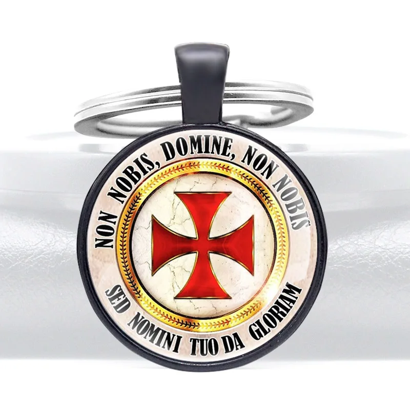 

Classic Knights Templar Cross Symbol Glass Dome key Chain Jewelry Key Rings