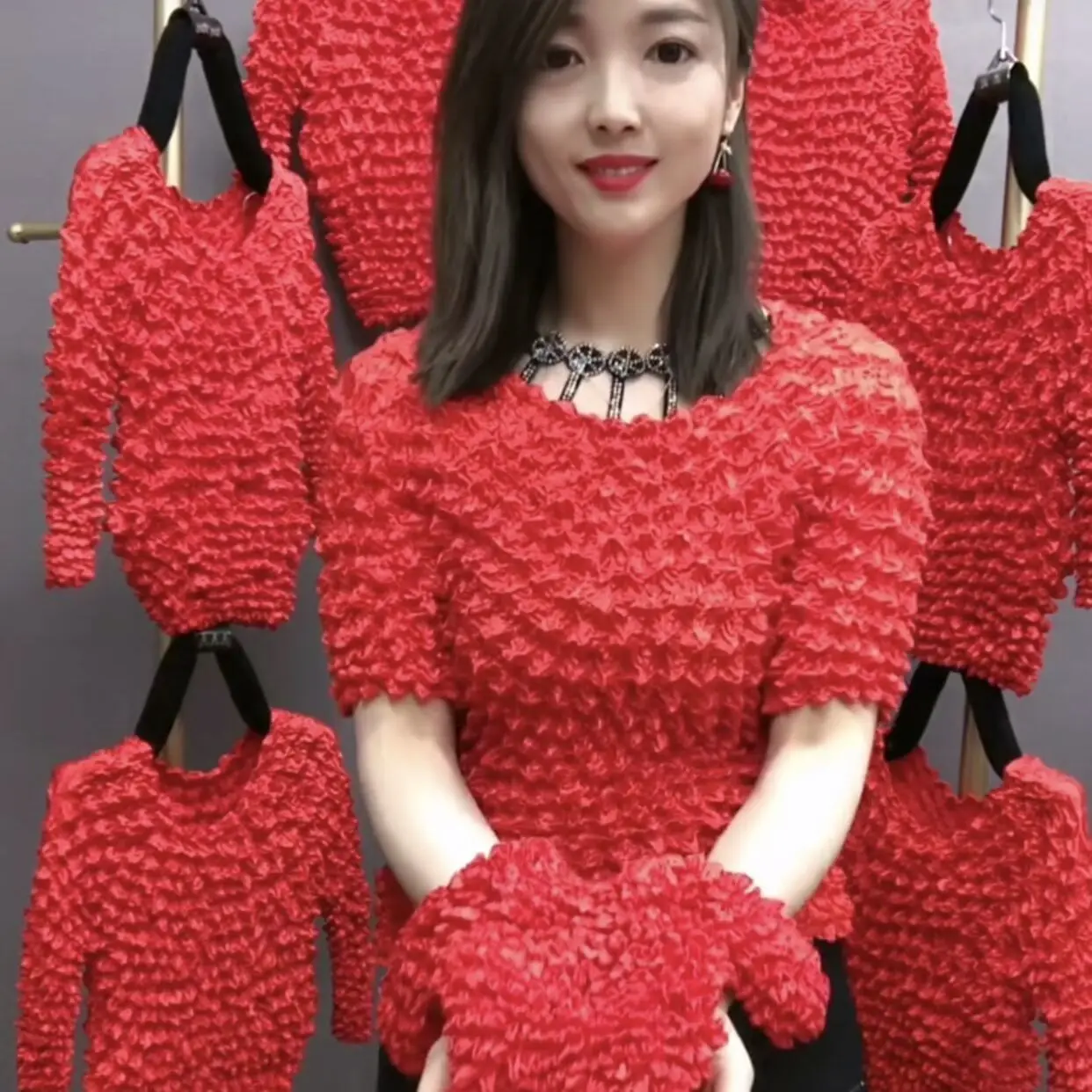 Рубашка с изображением ананаса рубашка пузырями Топ 2021 Новое плиссированное