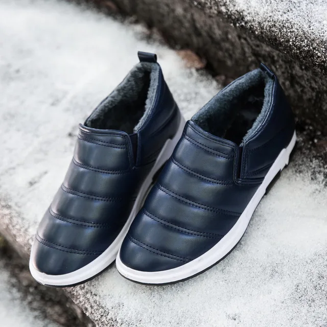 New Winter Men Shoes Cotton Warm Casual Water-Resistant Plush Sneakers for PU Leather Flats Adult Footwear | Обувь