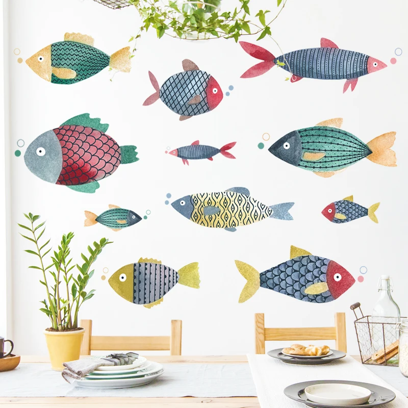 

DIY Fish Wall Sticker PVC Adhesive Poster for Kids Room Wall Decoration Mural Cartoon Animal Bathroom Wall Picture