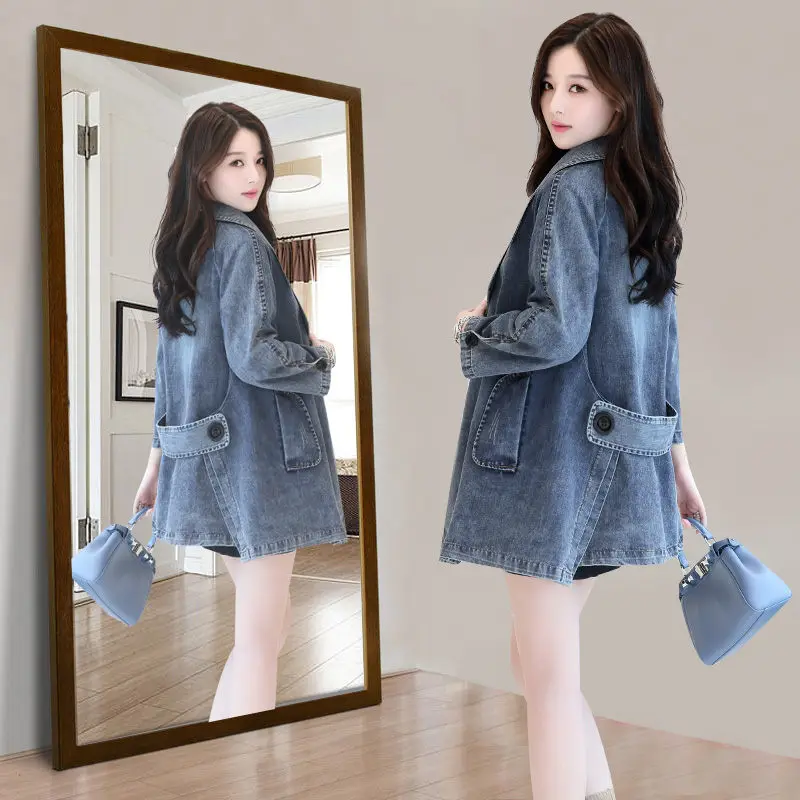 

Denim Jacket Women's Blezer New Explosion Models Wild Korean Loose Spring Autumn Coat Suit Collar Vintage Jeans Chaqueta