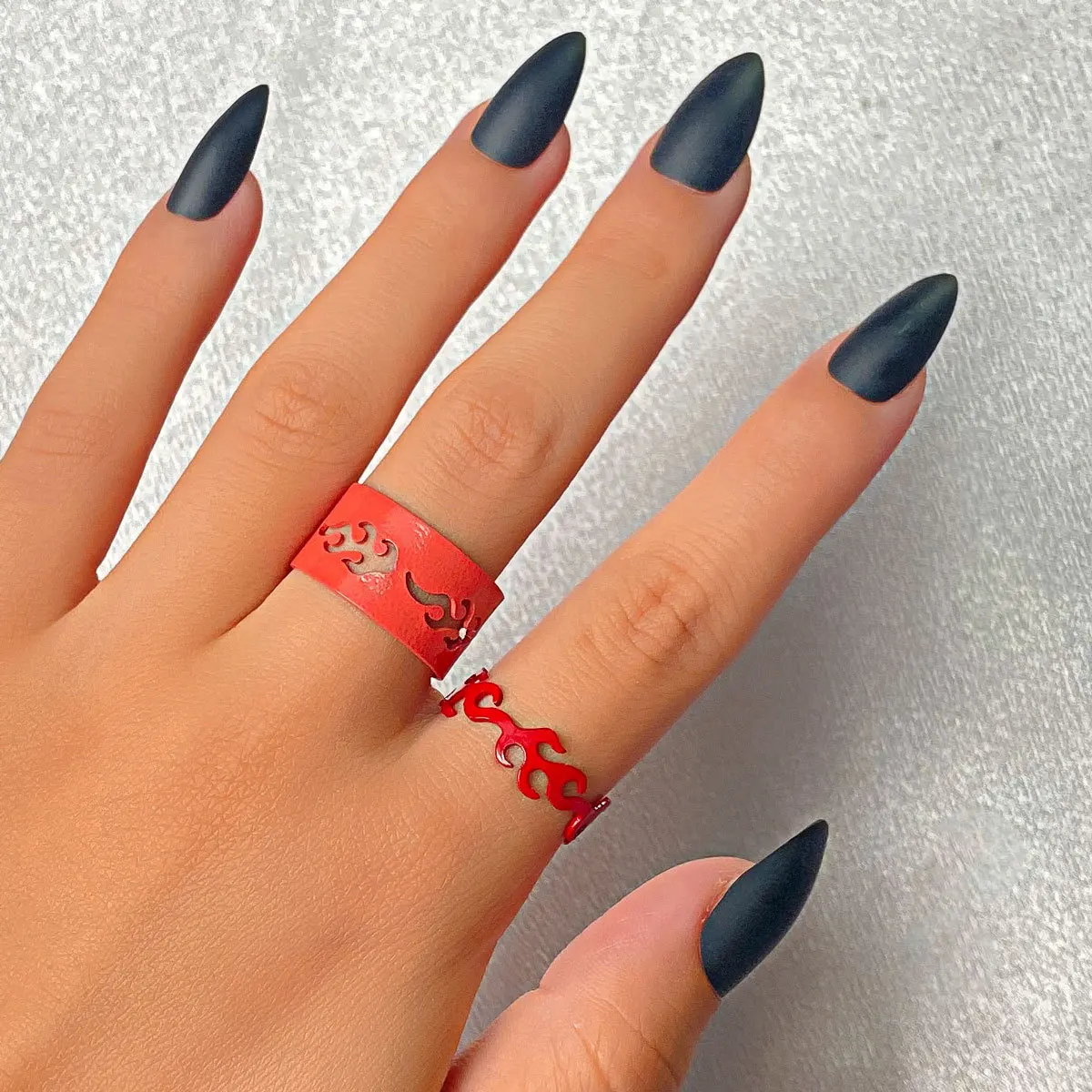 

Ins Style Creative Opening Geometric Ring Set European and American Net Red Retro Metal Flame Ring Minority Design Female