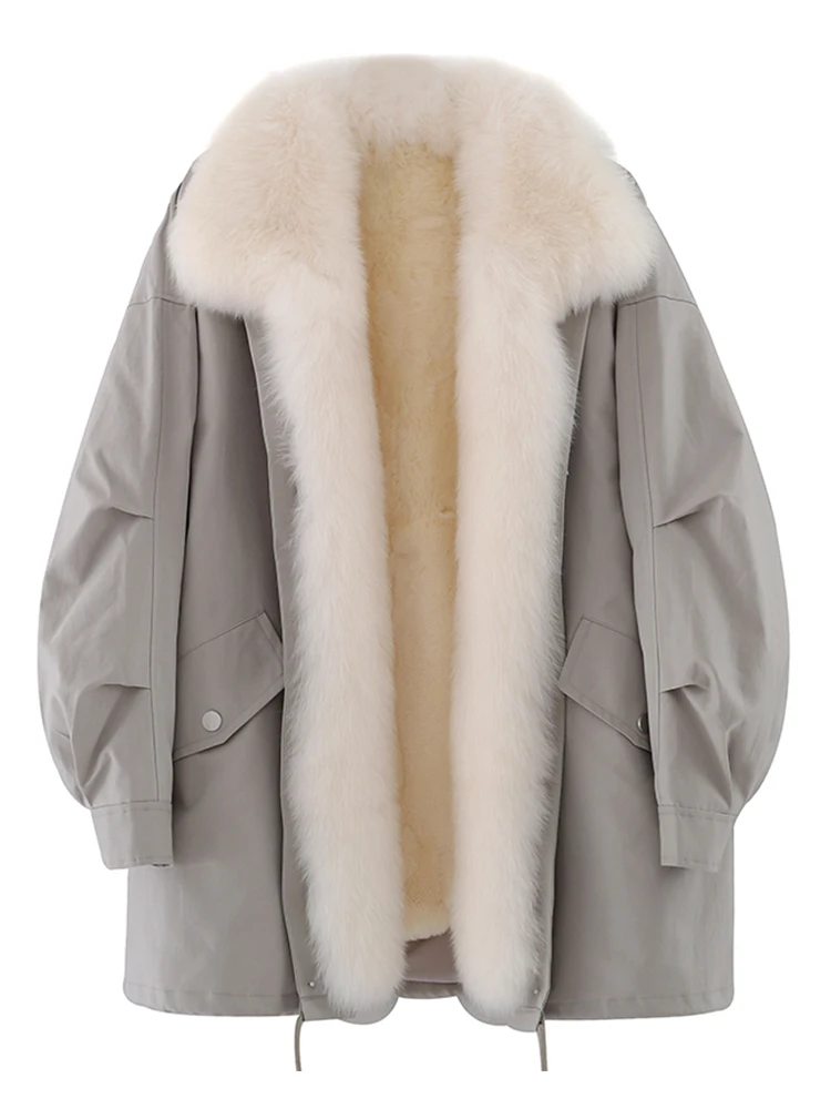 

Luxury Real Fur Jackets Women Winter Coat Detachable Rex Rabbit Fur Linner Fox Fur Collar Thick Warm Women Parkas Oversized