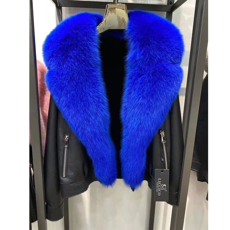Natural Real Fox Fur Coat Genuine Sheep Leather High Quality 2022 Winter Women Whole Skin Fox Fur Coats Leather Jacket Outwear