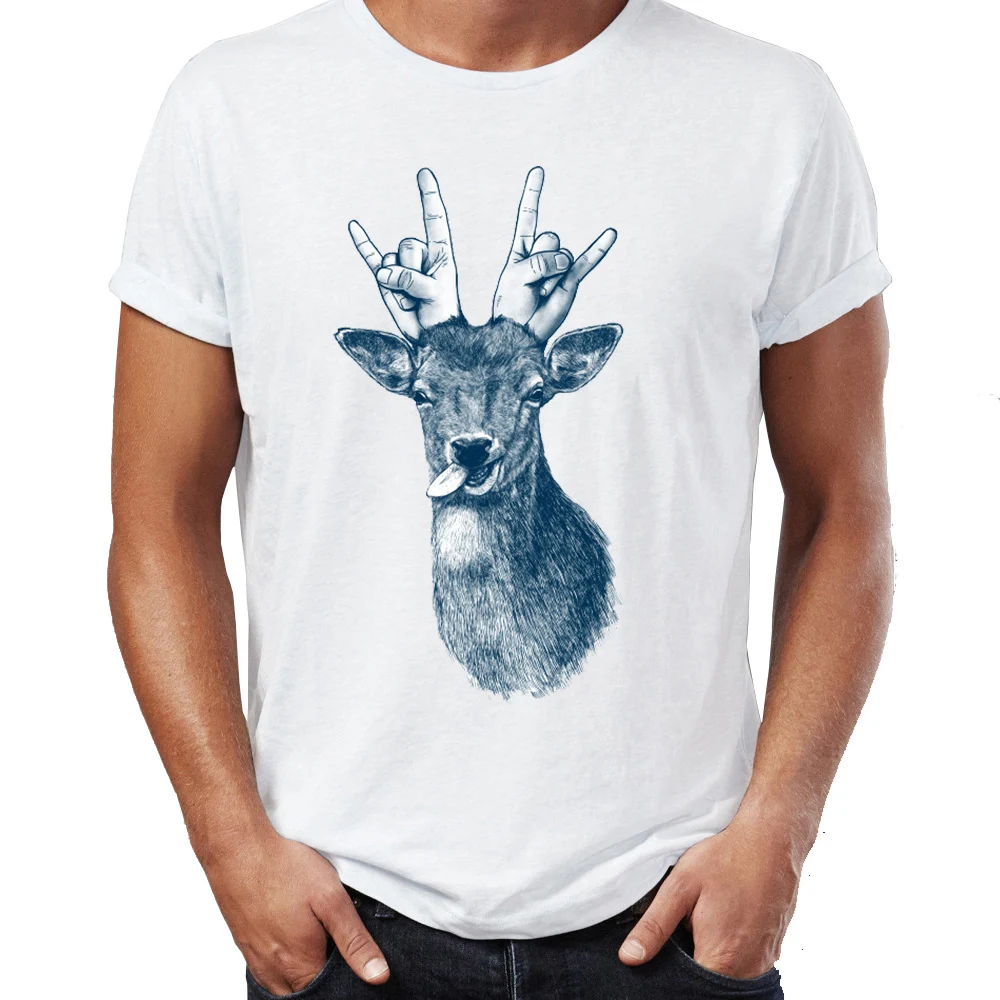 

Summer Men's t-shirt Here Comes The Party Deer Hand Painted Awesome Animal Tshirt Short Sleeve Tees Tops Harajuku Streetwear