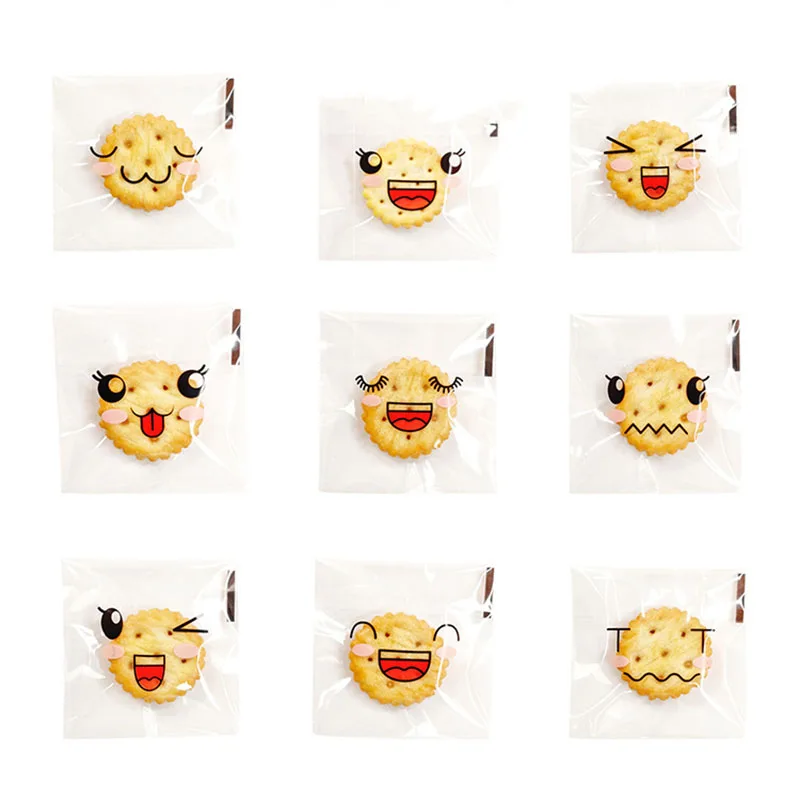 50 шт./лот Мультяшные милые смайлики 9в1 прозрачная самоклеящаяся сумка ручная