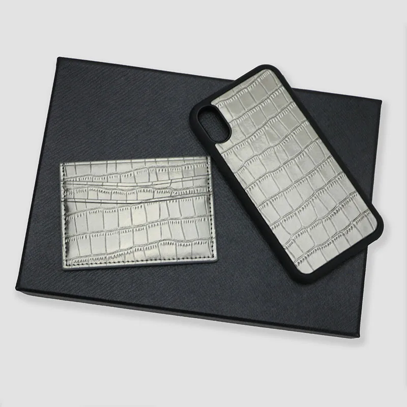 Металлический держатель для карт с крокодиловым узором мужчин и женщин кожаный