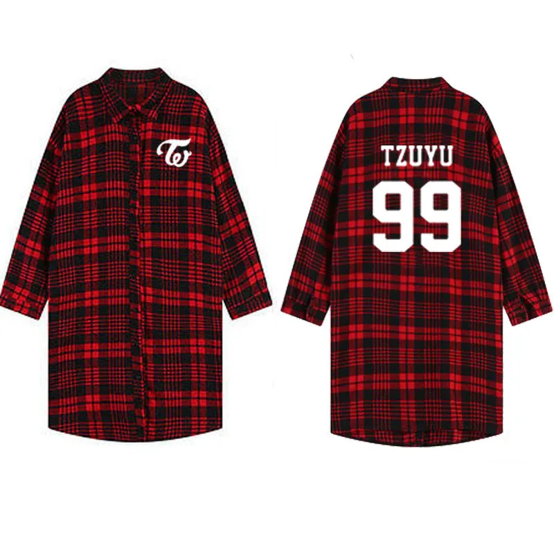 

Комбинация концерта в стиле k-pop дважды Харадзюку Одинаковая одежда в Корейском стиле длинная Осенняя клетчатая рубашка-куртка