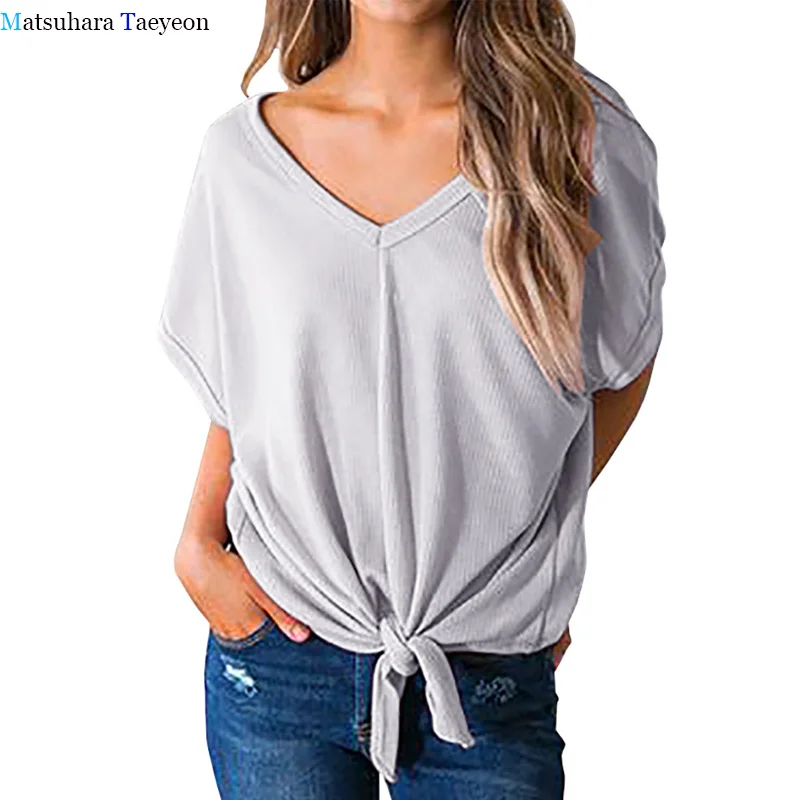 

Summer Solid V-Neck Short Sleeve Women T Shirt Casual Korean Style Loose T Shirt Women 2020 Fashion Comfortable T Shirt Woman
