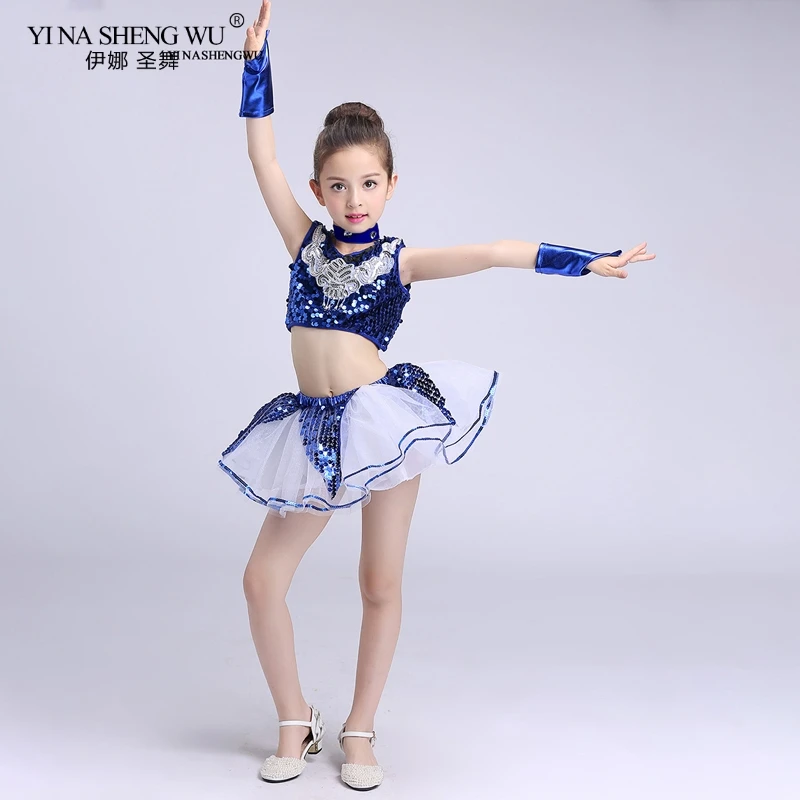 

Jazz Dance For Girls Costumes Sequin Children's Performance Petit Skirt Gauze Modern Dance Wear Children's Stage Performance Set
