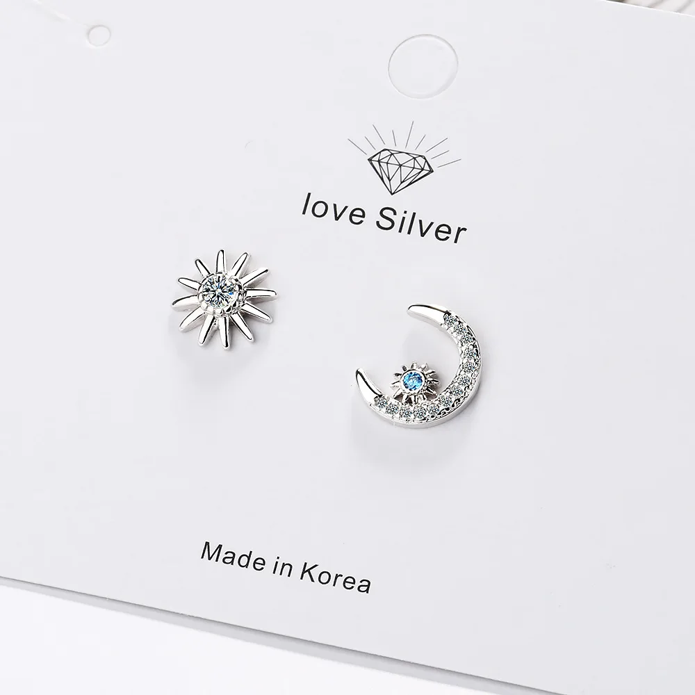 

Модные серьги-гвоздики из стерлингового серебра 925 пробы с асимметричной звездой и Луной для женщин женские серьги eh1374