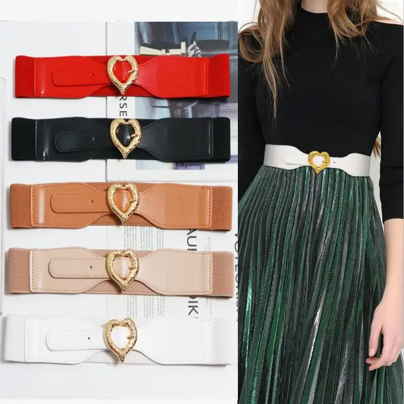 Women Elastic Belts Metal Love Pin Buckle Waist Strap Luxury Designer Belt Waist Sealing Dress Accessories Lady Waistbands