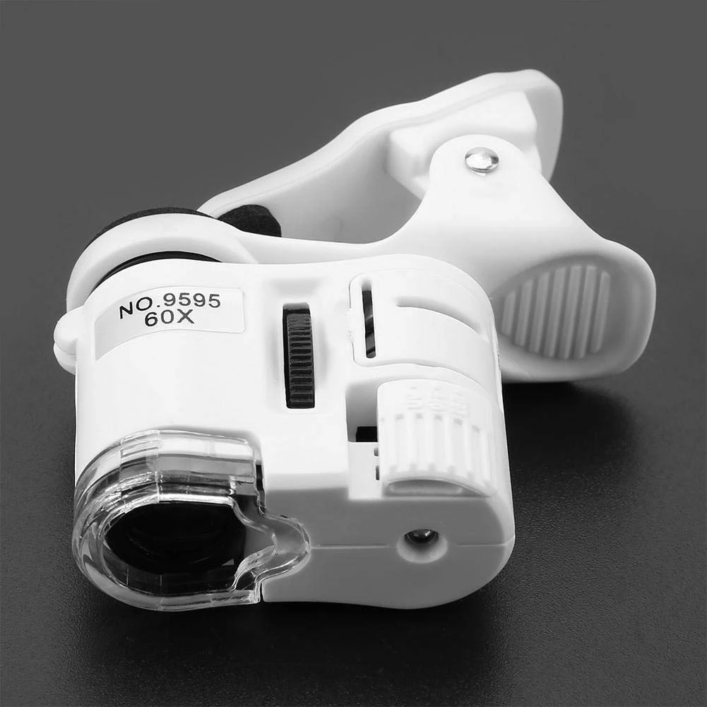60X Portable Clip Magnifier Loupe UV Microscope Universal Mobile Phone with Mini LED LFX-ING | Мобильные телефоны и
