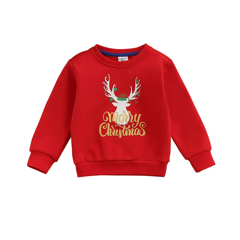 

Toddler Christmas Sweatshirt, Boys Casual Deer/Santa Claus/Antler Print Long Sleeve Round Neck Pullover