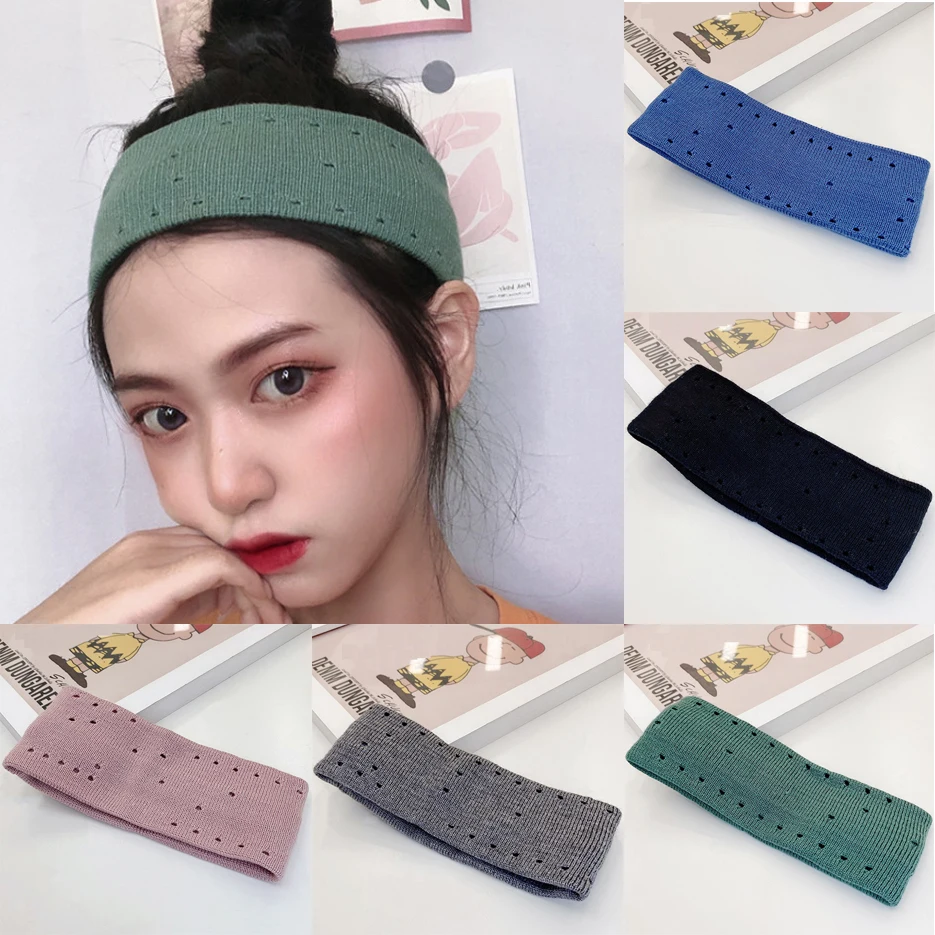 

Knitted Headband Sports Yoga Women Makeup Elastic Headbands Hair Holder Retro Hole Solid Color Unisex Hair Head Wrap Bands
