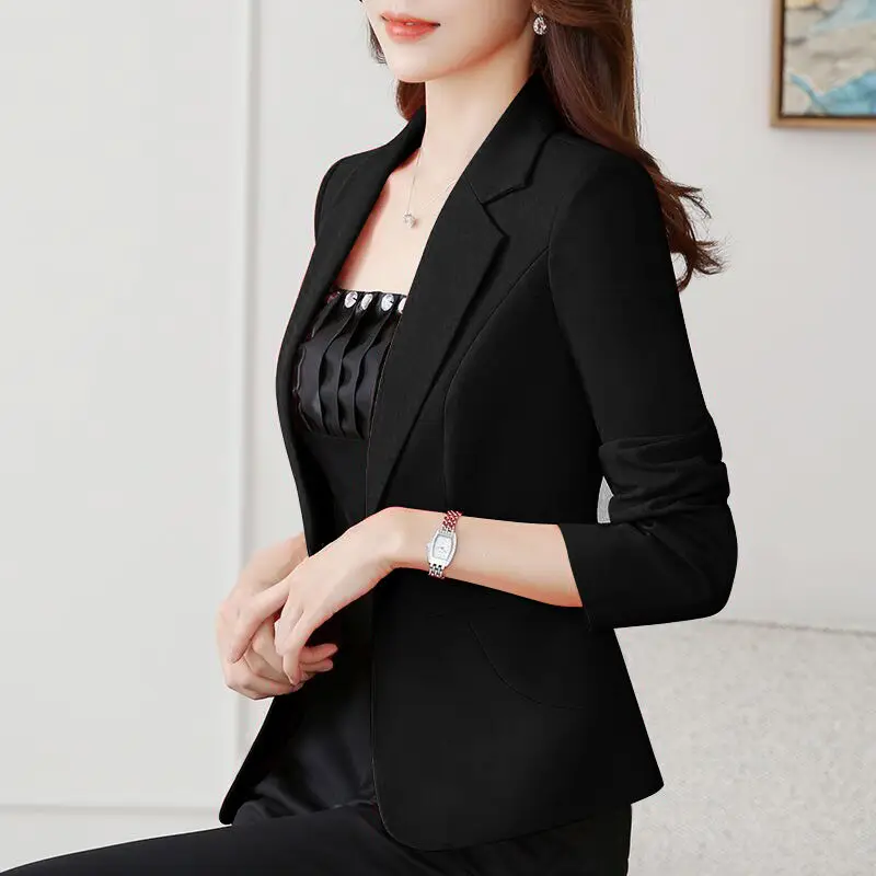 Red Suit Jacket Womens Slim Blazer Spring Autumn Casual Coat Office Work Wear Lady Suit Single Button Solid Black White Blazers